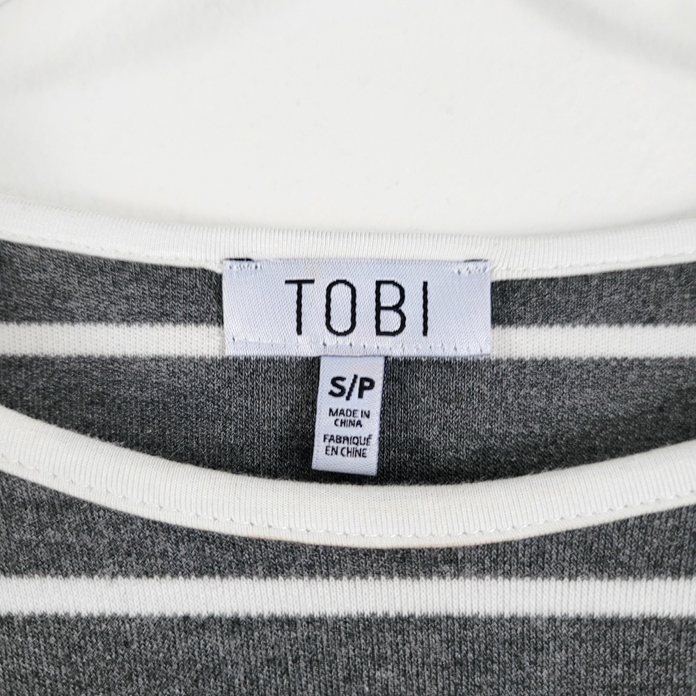 TOBI Gray & White Striped T Shirt Dress Ringer Short Sleeve Cotton Mini‎ // S - Picture 7 of 13